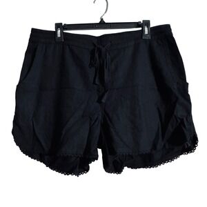 Caslon Black Linen Rayon Drawstring Shorts with Lace Trim Size Large